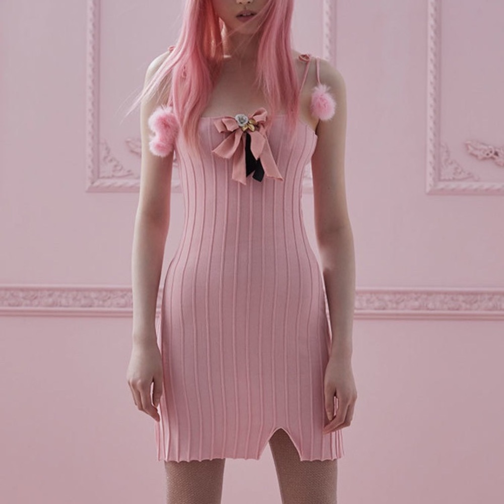 NWT For Love & Lemons BonBon Pink Knit Mini Dress